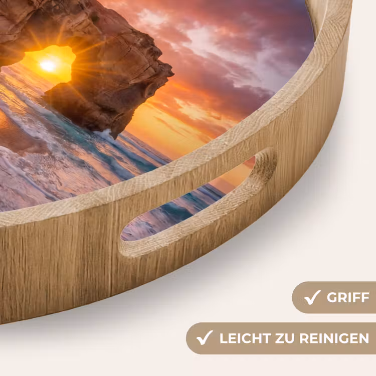 Kust - Rots - Zonsondergang - Zee - Natuur Dienblad Rond middel -USP_HandgreepDE