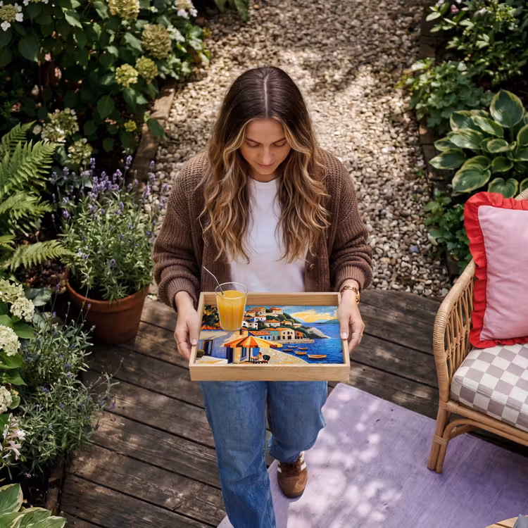 Kustdorp - Huisjes - Mozaïek - Zee Dienblad Rechthoek middel -sfeer5