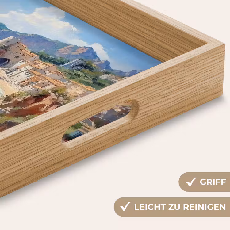 Kustdorp - Schilderij - Rotsen - Boten Dienblad Rechthoek middel -USP_HandgreepDE