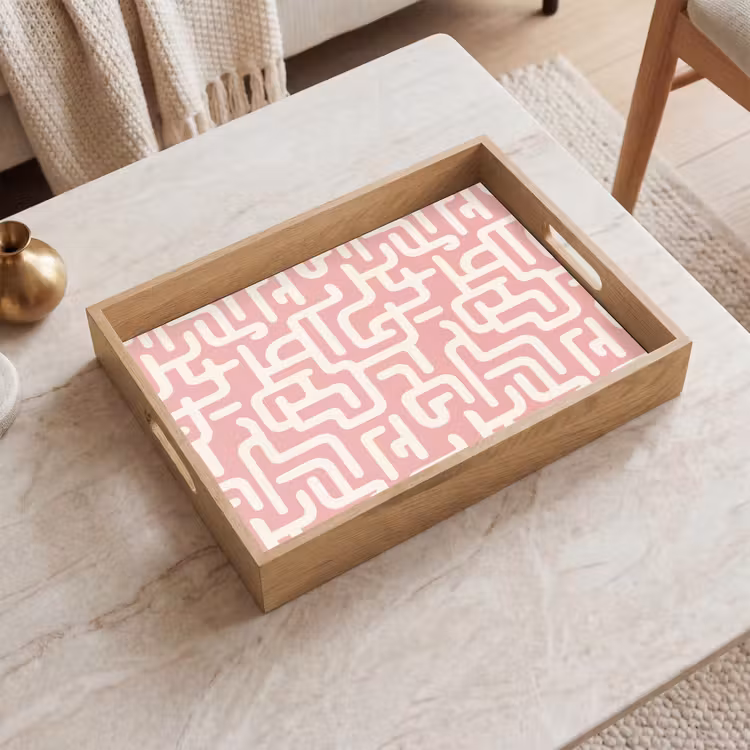 Doolhofpatroon - Roze - Wit - Abstract Dienblad Rechthoek middel 911 -sfeer1