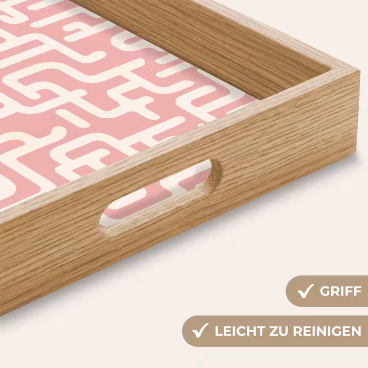 Doolhofpatroon - Roze - Wit - Abstract Dienblad Rechthoek middel 911 -USP_HandgreepDE
