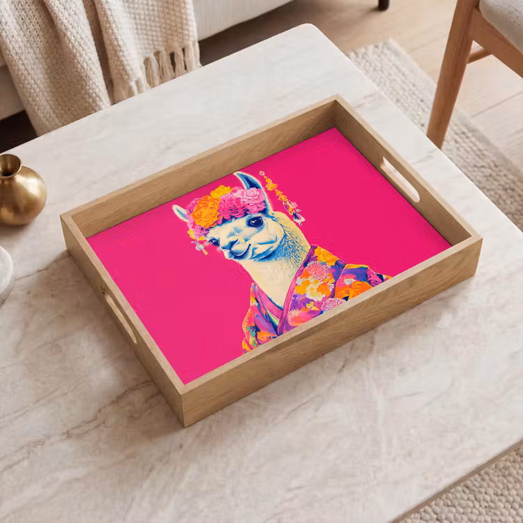Lama - Kimono - Bloemenkrans - Felroze Dienblad Rechthoek middel -sfeer1