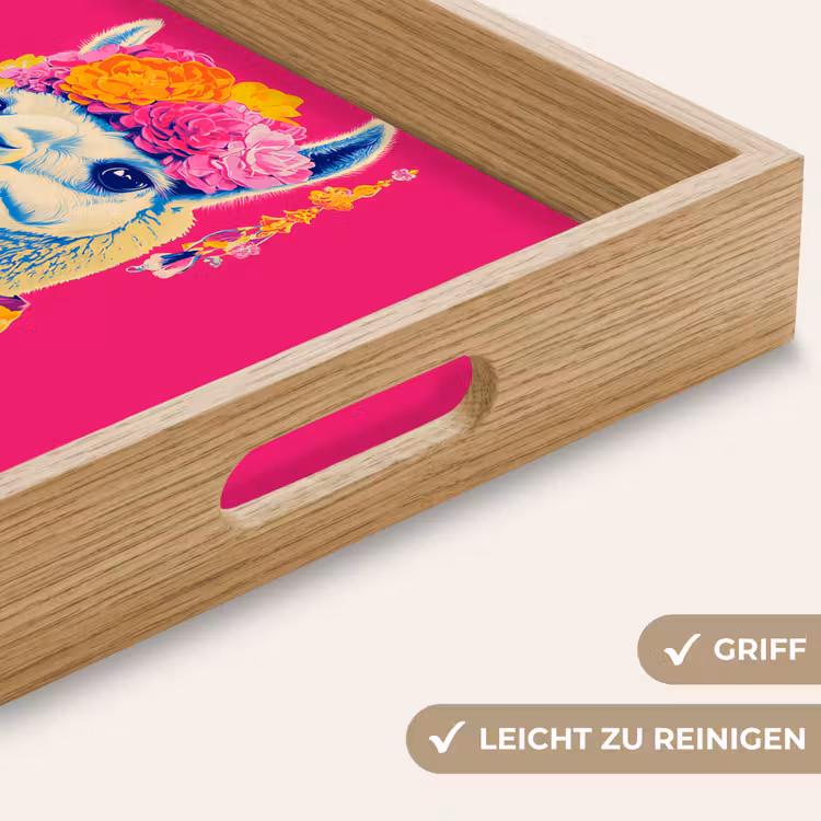 Lama - Kimono - Bloemenkrans - Felroze Dienblad Rechthoek middel -USP_HandgreepDE