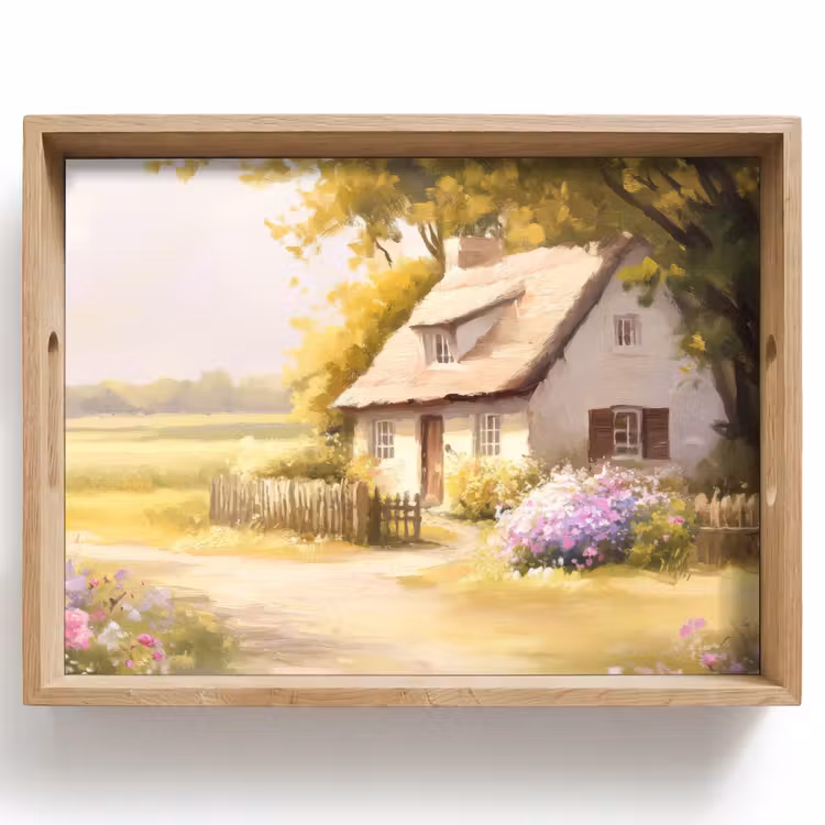 Huisje - Hout - Bloemen Dienblad Rechthoek middel -z3d_shopping