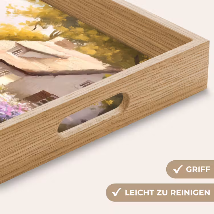 Huisje - Hout - Bloemen Dienblad Rechthoek middel -USP_HandgreepDE