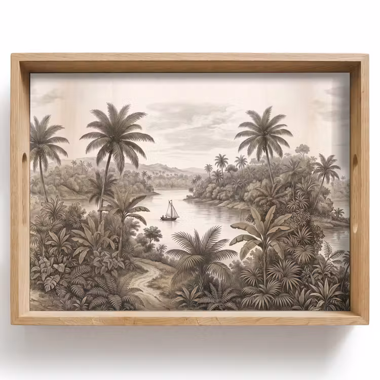 Landschap - Rivier - Boot - Tropisch - Vintage Dienblad Rechthoek middel -z3d_shopping