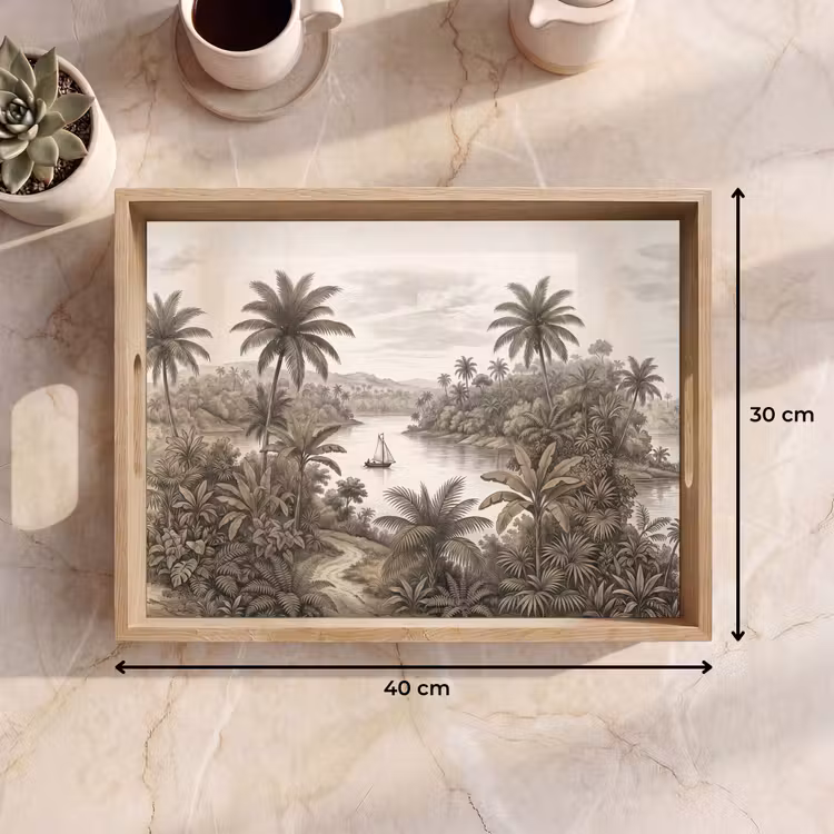 Landschap - Rivier - Boot - Tropisch - Vintage Dienblad Rechthoek middel -USP_Formaat