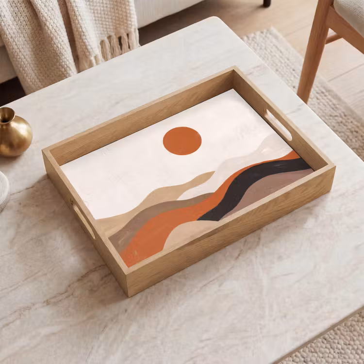 Landschap - Heuvels - Zon - Abstract - Oranje Dienblad Rechthoek middel -sfeer1