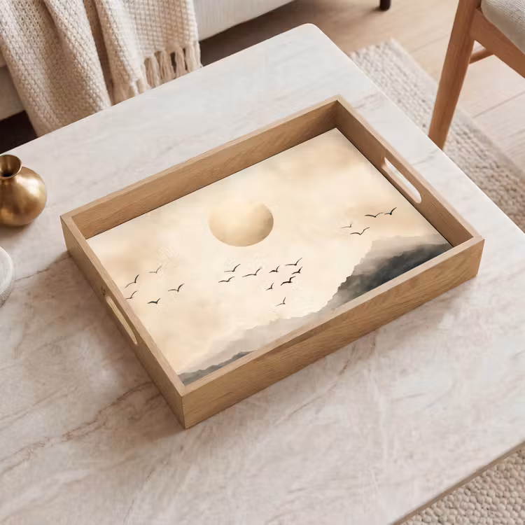 Landschap - Japandi - vogel Dienblad Rechthoek middel -sfeer1