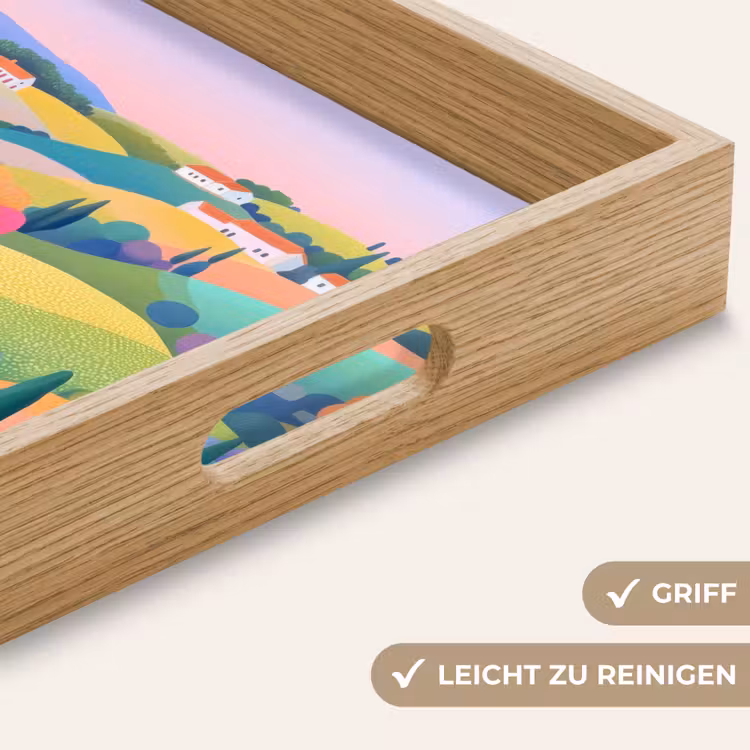 Landschap - Paars - Pastel - Huizen Dienblad Rechthoek middel -USP_HandgreepDE