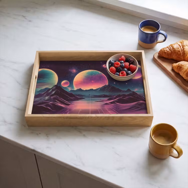 Landschap - Planeten - Horizon - Paars Dienblad Rechthoek middel -sfeer2