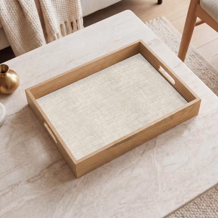 Linnen - Textuur - Beige Dienblad Rechthoek middel 911 -sfeer1