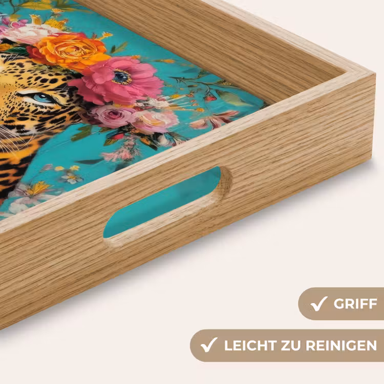 Luipaard - Bloemen - Kroon Dienblad Rechthoek middel -USP_HandgreepDE