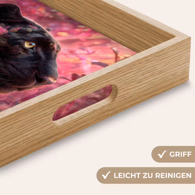 Luipaard - Bloemen - Roze Dienblad Rechthoek middel -USP_HandgreepDE