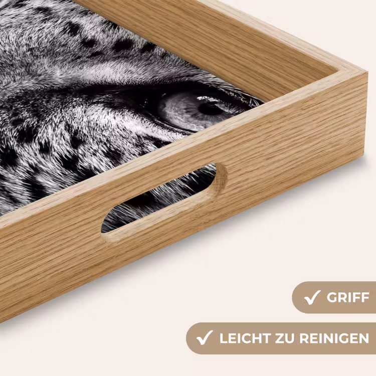 Luipaard - Zwart - Wit - Oog Dienblad Rechthoek middel -USP_HandgreepDE