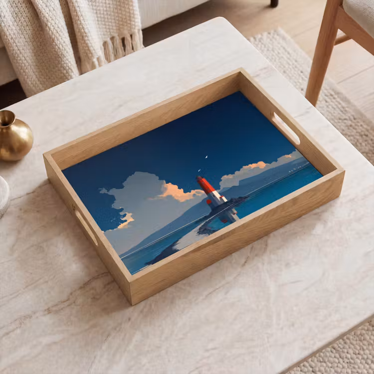 Vuurtoren - Zee - Wolken Dienblad Rechthoek middel -sfeer1