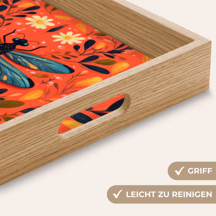 Libel - Blauw - Vleugels - Bladeren Dienblad Rechthoek middel -USP_HandgreepDE