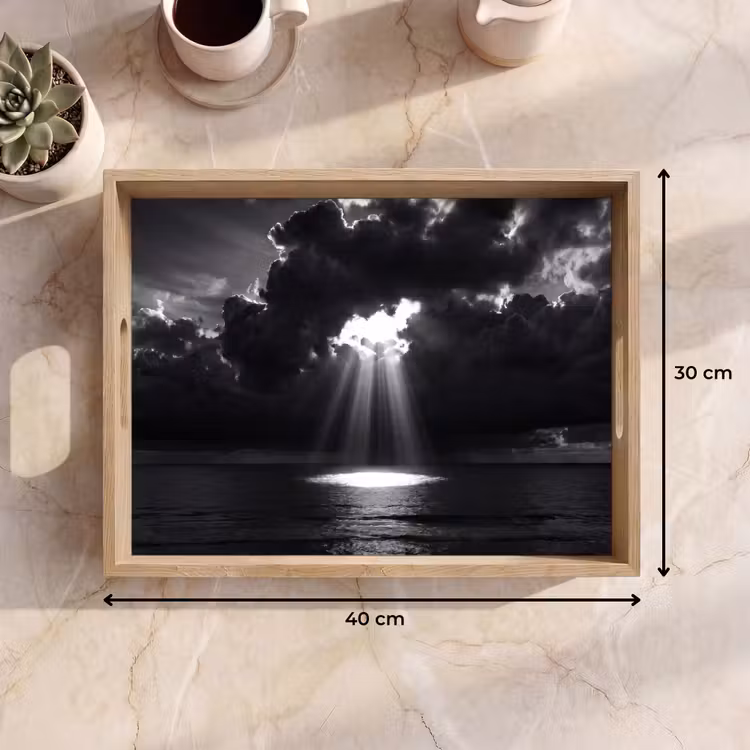 Licht - Wolken - Zee - Zwart-wit - Natuur Dienblad Rechthoek middel -USP_Formaat