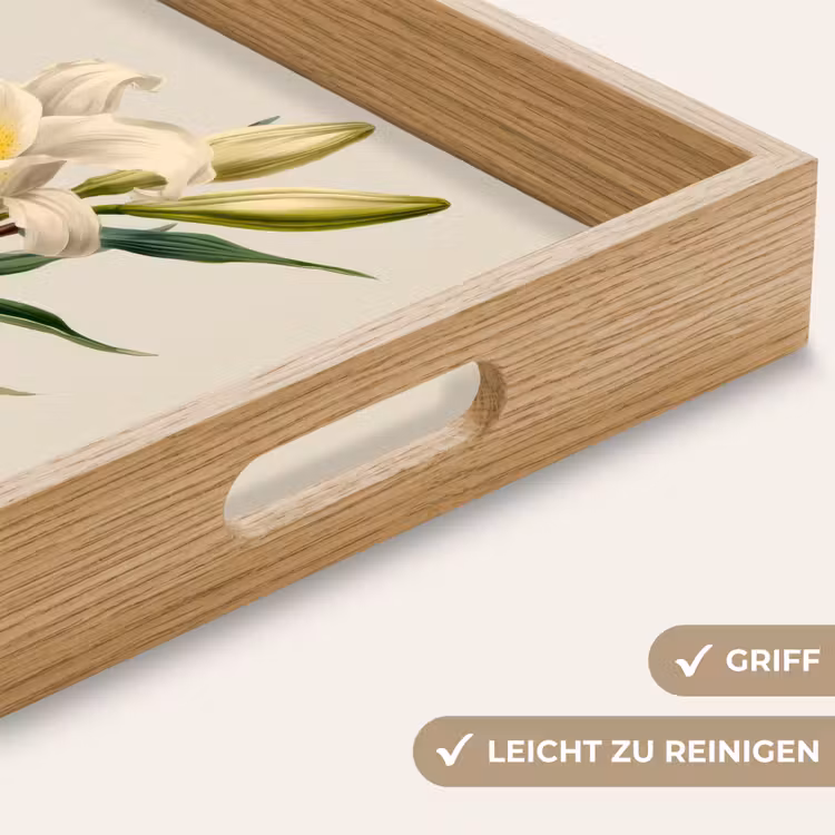 Lelie - Elegant - Botanisch - Beige Dienblad Rechthoek middel -USP_HandgreepDE