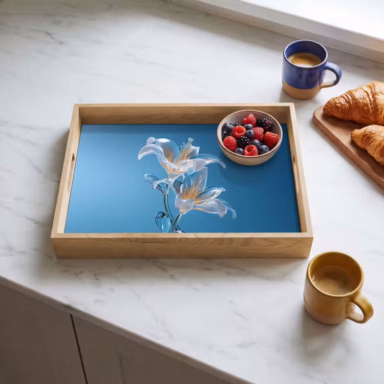 Lelies - Blauw - Glazen Dienblad Rechthoek middel -sfeer2
