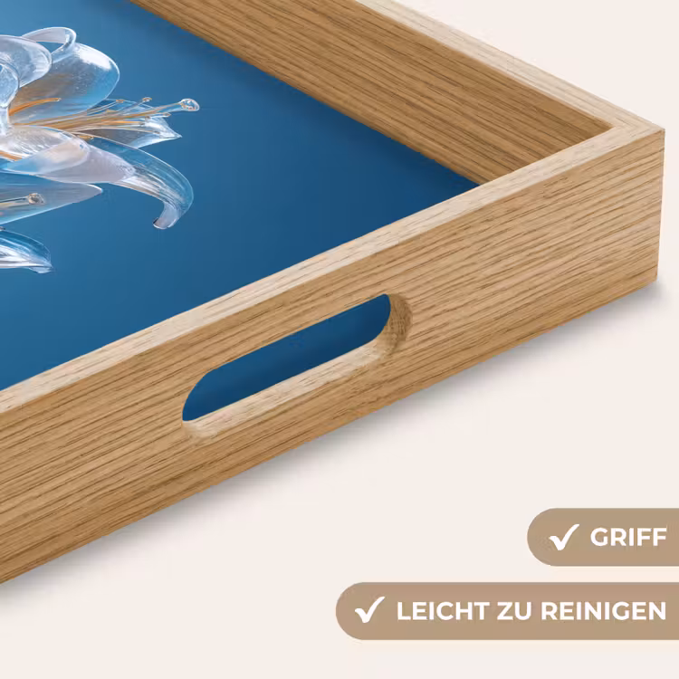 Lelies - Blauw - Glazen Dienblad Rechthoek middel -USP_HandgreepDE