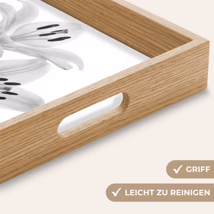 Lelies - Elegant - Zwart - Wit Dienblad Rechthoek middel -USP_HandgreepDE