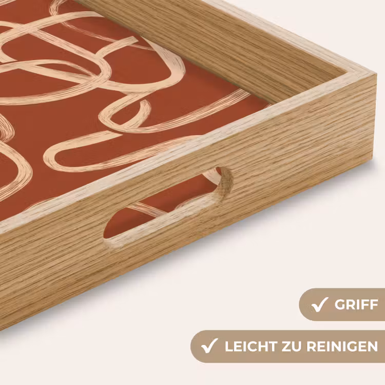 Lijnen - Abstract - Organisch - Terracotta - Crème Dienblad Rechthoek middel 911 -USP_HandgreepDE