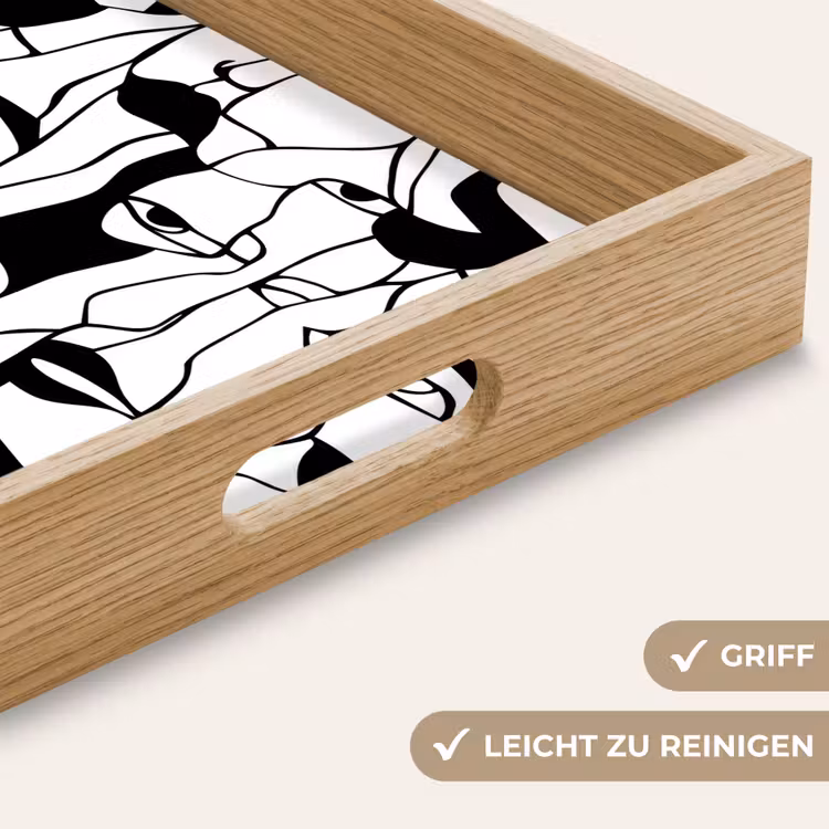 Lijnen - Gezichten - Zwart - Wit Dienblad Rechthoek middel 911 -USP_HandgreepDE