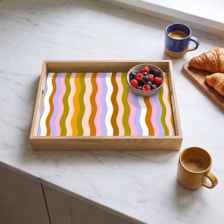 lijnen - Golven - Pastelkleuren - Patroon Dienblad Rechthoek middel -sfeer2