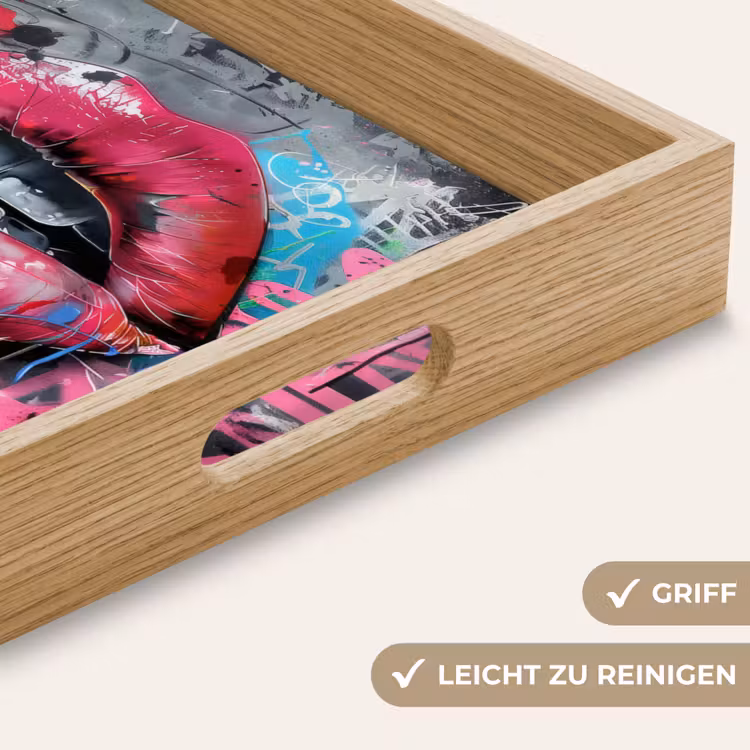 Lippen - Felroze - Graffiti - Verfstrepen Dienblad Rechthoek middel -USP_HandgreepDE
