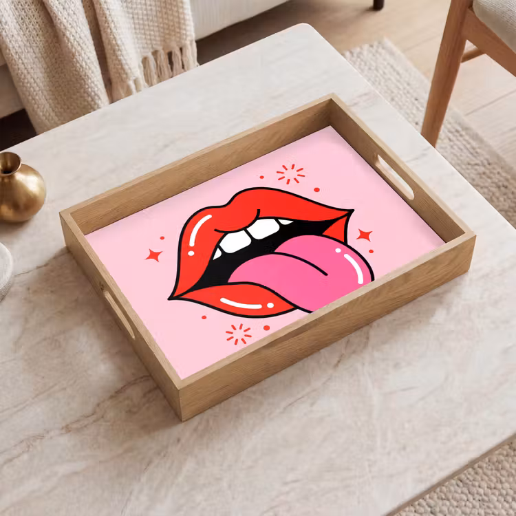Lippen - Tong - Pop-art - Kleurrijk - Roze Dienblad Rechthoek middel -sfeer1