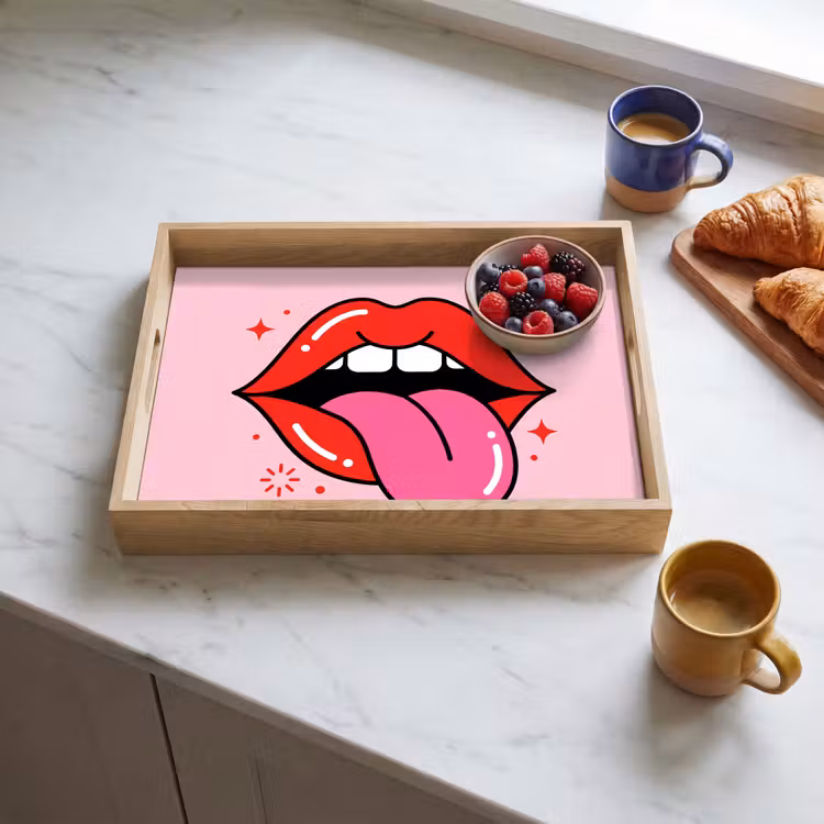Lippen - Tong - Pop-art - Kleurrijk - Roze Dienblad Rechthoek middel -sfeer2