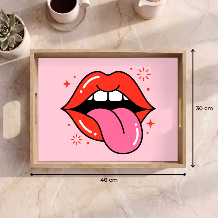 Lippen - Tong - Pop-art - Kleurrijk - Roze Dienblad Rechthoek middel -USP_Formaat