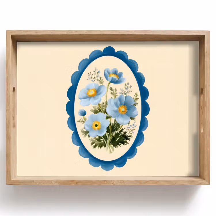 Lijst - Bloemen - Lichtblauw - Illustratie Dienblad Rechthoek middel -z3d_shopping