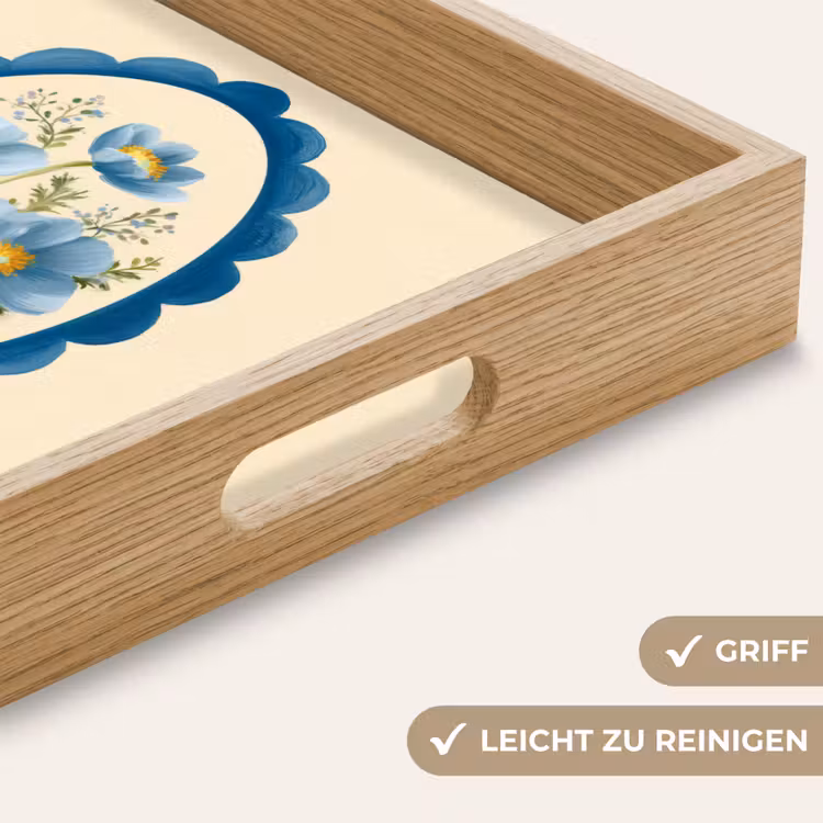 Lijst - Bloemen - Lichtblauw - Illustratie Dienblad Rechthoek middel -USP_HandgreepDE