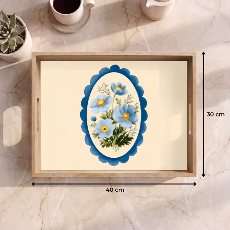 Lijst - Bloemen - Lichtblauw - Illustratie Dienblad Rechthoek middel -USP_Formaat