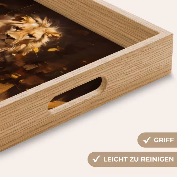 Leeuw - Geschilderd - Abstract - Goud Dienblad Rechthoek middel -USP_HandgreepDE
