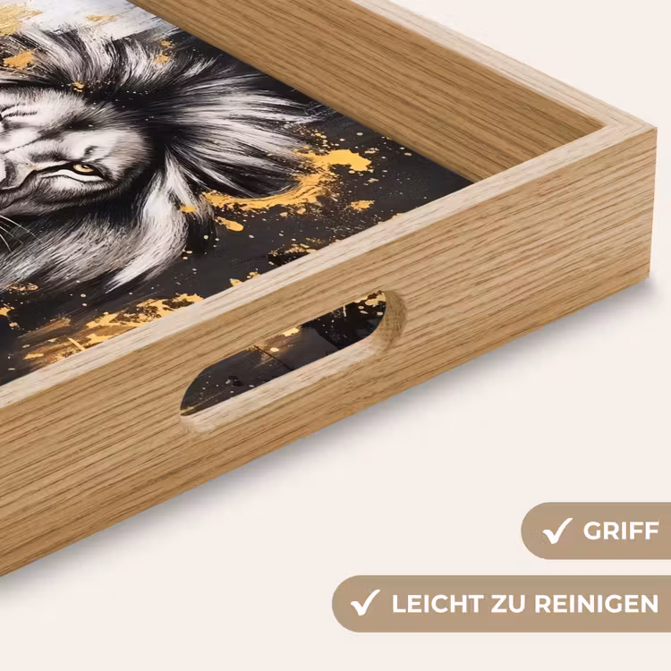 Leeuw - Portret - Verfspatten - Grijs Dienblad Rechthoek middel -USP_HandgreepDE