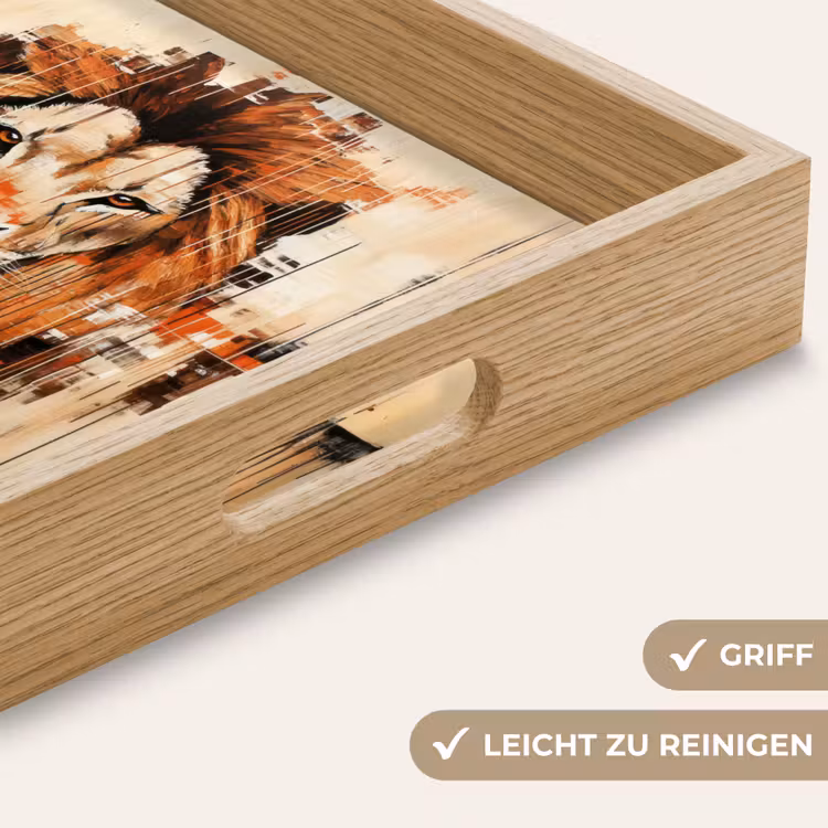 Leeuwenkop - Lijnen - Crème Dienblad Rechthoek middel -USP_HandgreepDE