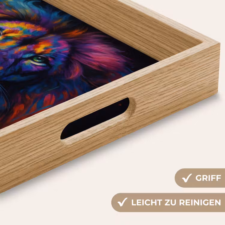 Leeuwenkop - Felgekleurd - Abstract Dienblad Rechthoek middel -USP_HandgreepDE