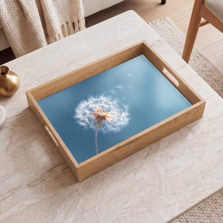 Paardenbloem - Wind - Blauw Dienblad Rechthoek middel -sfeer1