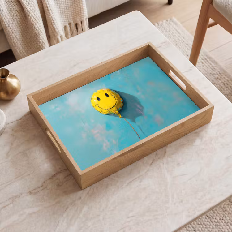 Ballon - Geel - Smiley Dienblad Rechthoek middel -sfeer1
