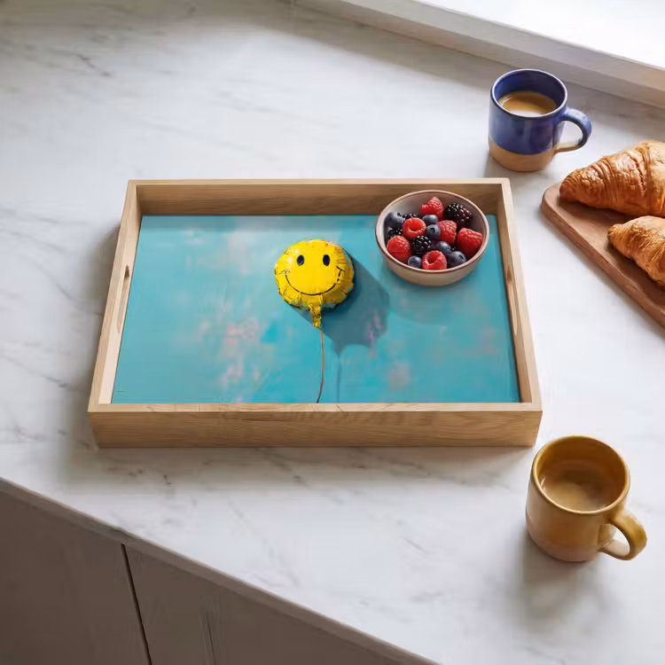 Ballon - Geel - Smiley Dienblad Rechthoek middel -sfeer2