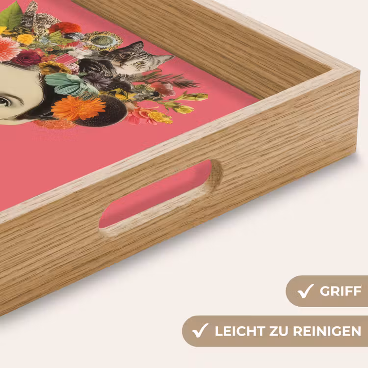 Meisje - Kopje - Bloemen - Roze Dienblad Rechthoek middel -USP_HandgreepDE
