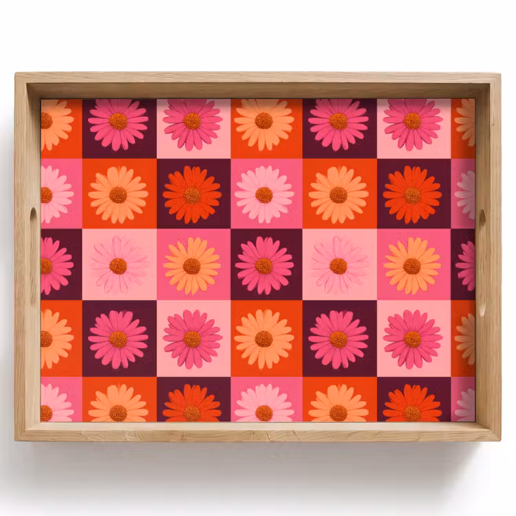 Madeliefjes - Dambord - Retro - Roze - Oranje Dienblad Rechthoek middel 911 -z3d_shopping