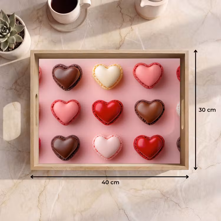 Macarons - Hartjes - Kleurrijk - Roze Dienblad Rechthoek middel -USP_Formaat