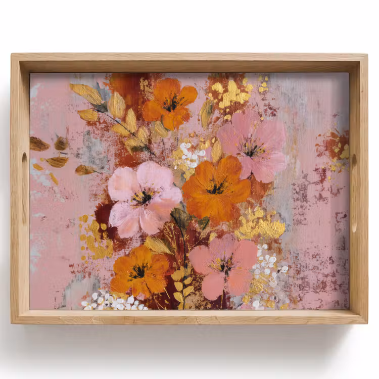 Schilderij - Bloemen - Rustiek - Roze Dienblad Rechthoek middel -z3d_shopping