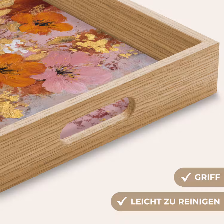 Schilderij - Bloemen - Rustiek - Roze Dienblad Rechthoek middel -USP_HandgreepDE