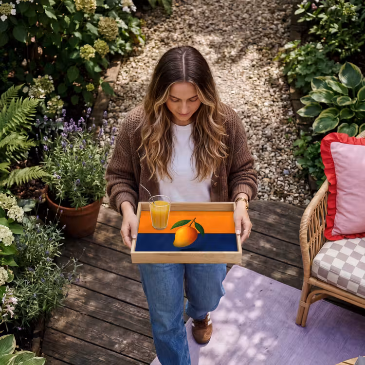 Mango - Vlakken - Bladeren - Oranje Dienblad Rechthoek middel -sfeer5