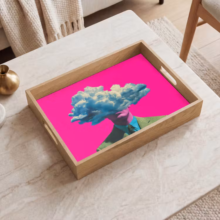 Man - Pak - Wolk - Roze Dienblad Rechthoek middel -sfeer1